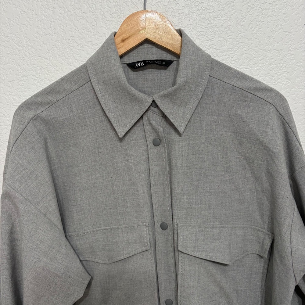 Zara Womens Grey Oversized Snap Button Down Shirt Jacket Shacket Size Medium - Picture 5 of 7